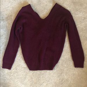 Burgandy VNeck sweater with knotted back detail